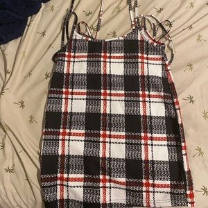 Plaid Knot Shoulder Overall Dress Without Tee